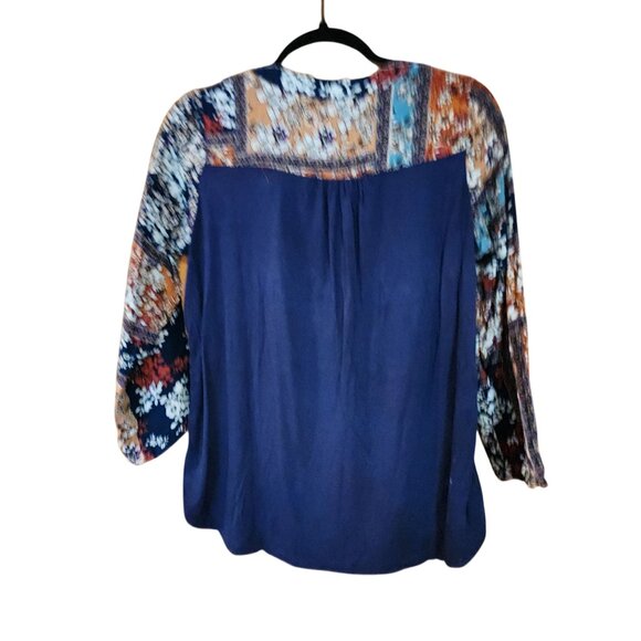 Skies Are Blue XS Floral Patchwork Blouse Womens 3/4 Sleeve Lightweight Boho Sty - Picture 2 of 3